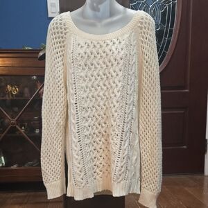 American Eagle Outfitters Cable Knit Open Wave Ivory Sweater, XL